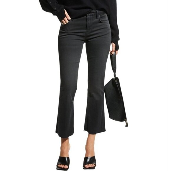 Frame Denim Denim - FRAME 24 Le Crop Mini Boot Women’s Jeans Faded Black Frayed Hems Stretch